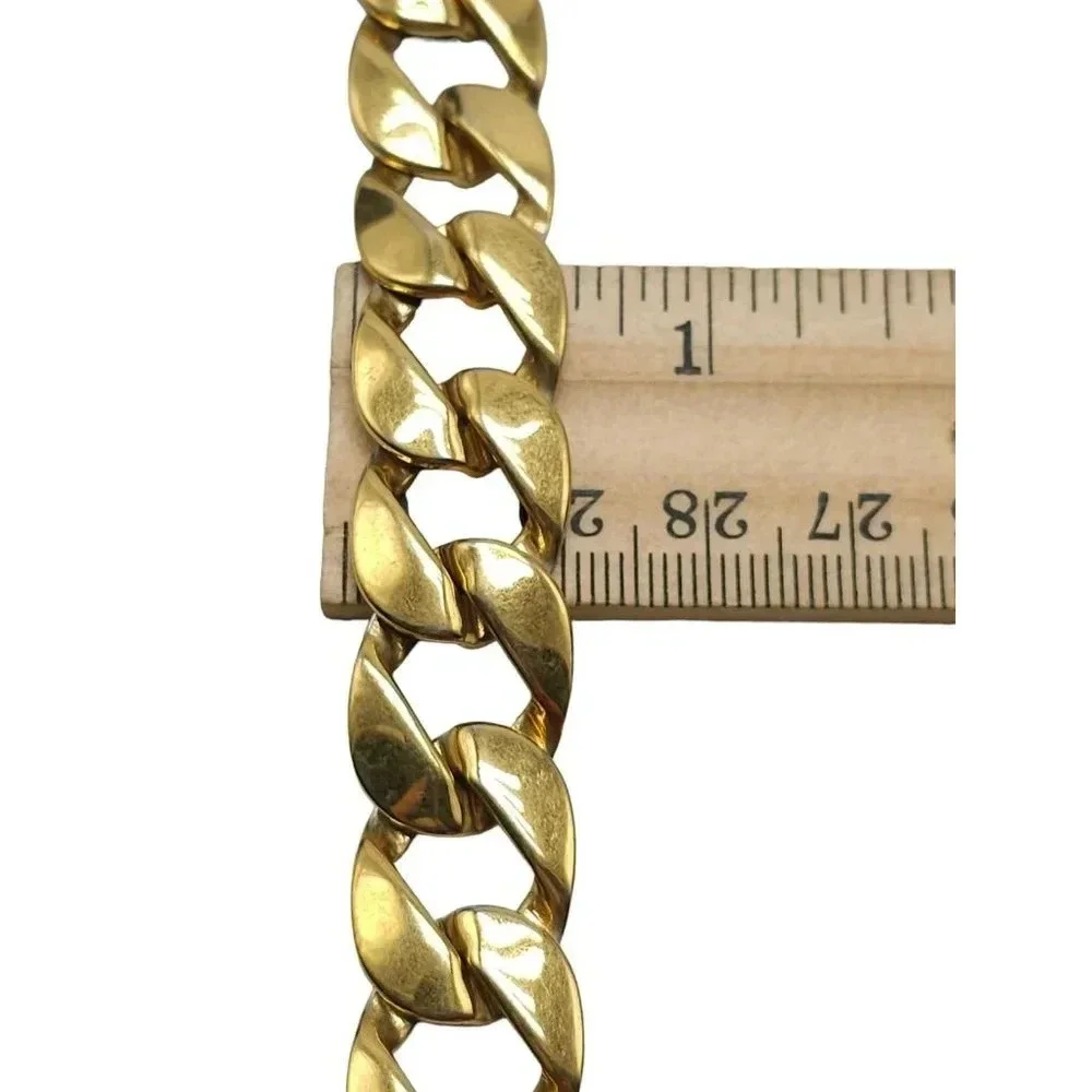 Monet Cuban Chain Bangle Bracelet Fold Over Clasp Gold Tone Vintage  7.75